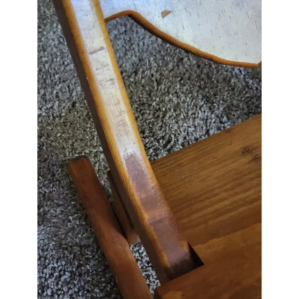 FOLDING Solid Wood Vtg Child Doll Rocking Chair Heart Shape Cottage Core Country